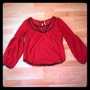 Free People - Red & Black Polka Dot Blouse.