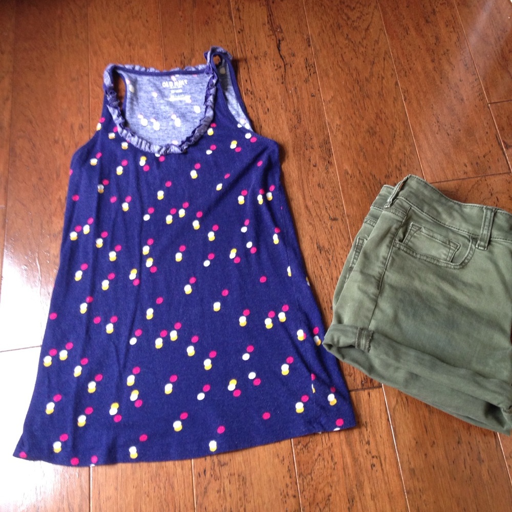 Navy tank with hot pink yellow and white