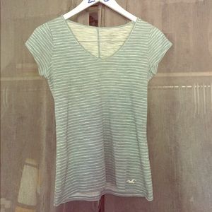 Blue and white striped Hollister v-neck tee