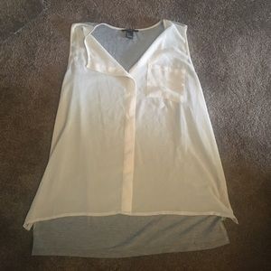 Cream and grey blouse with pocket