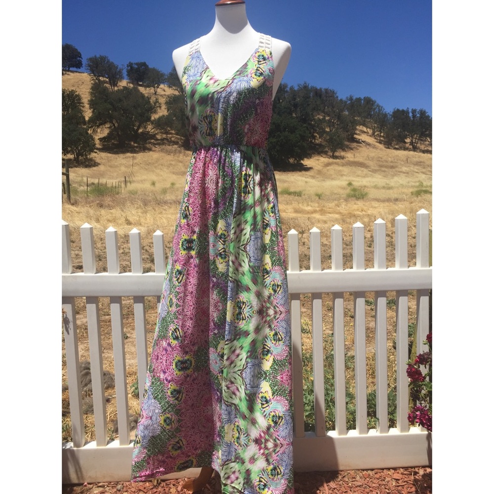 Multi Color Boho Floral Rayon Maxi Dress - Picture 3 of 7