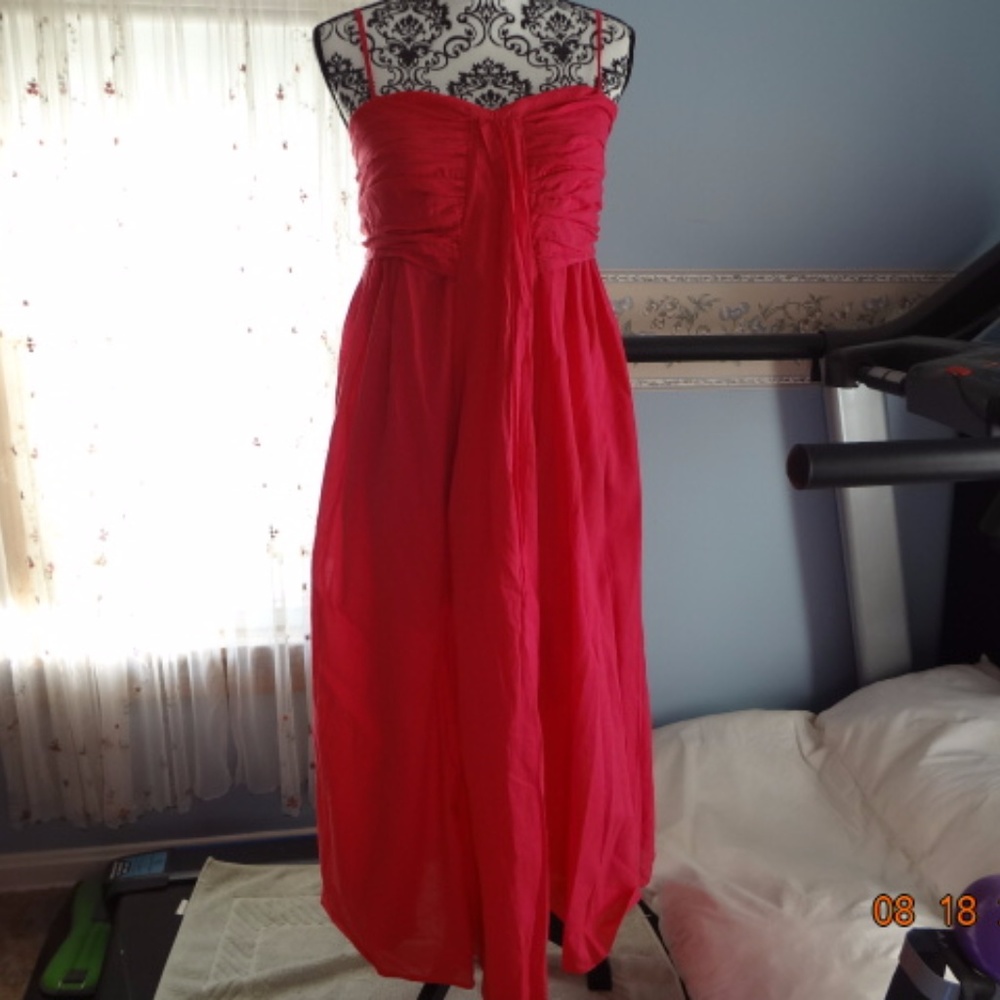 Hot Pink Lined Spaghetti Strap Long Summer Dress
