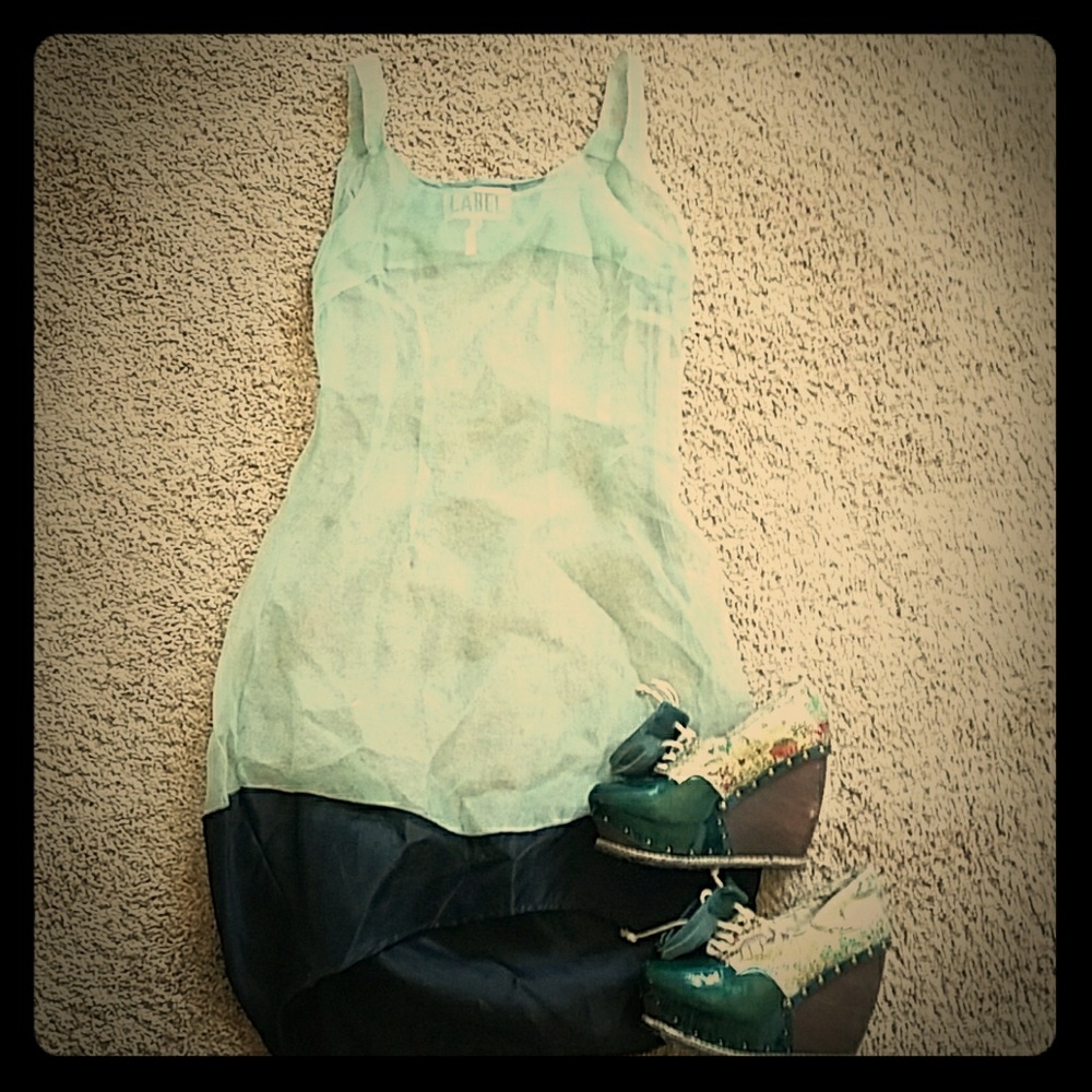 Sheer Mint Dress with Black Hem