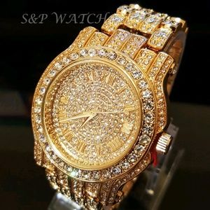 Men Hip Hop Iced out Gold Tone clubbing watch