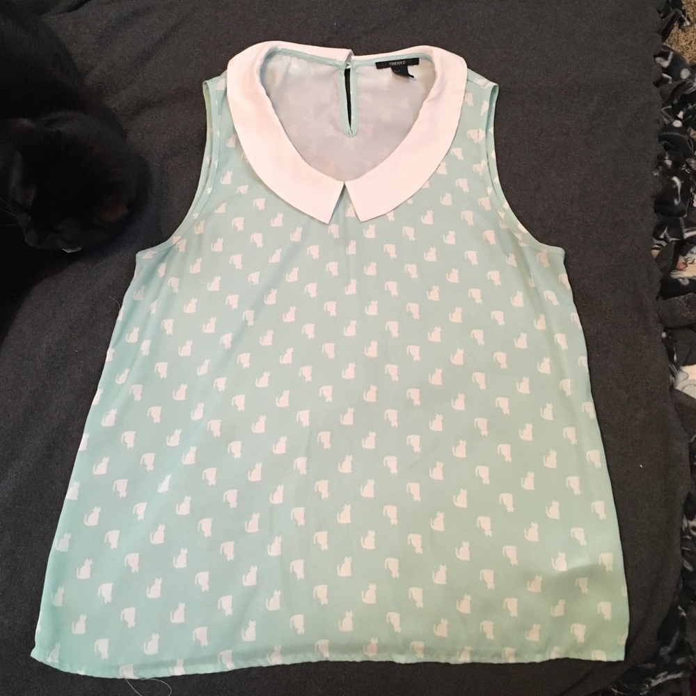 Pastel green cat print dress shirt