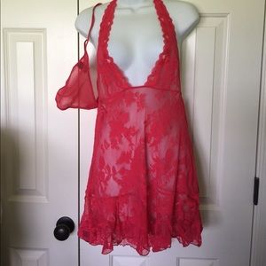 Victoria's Secret Babydoll Set Red Lace XL