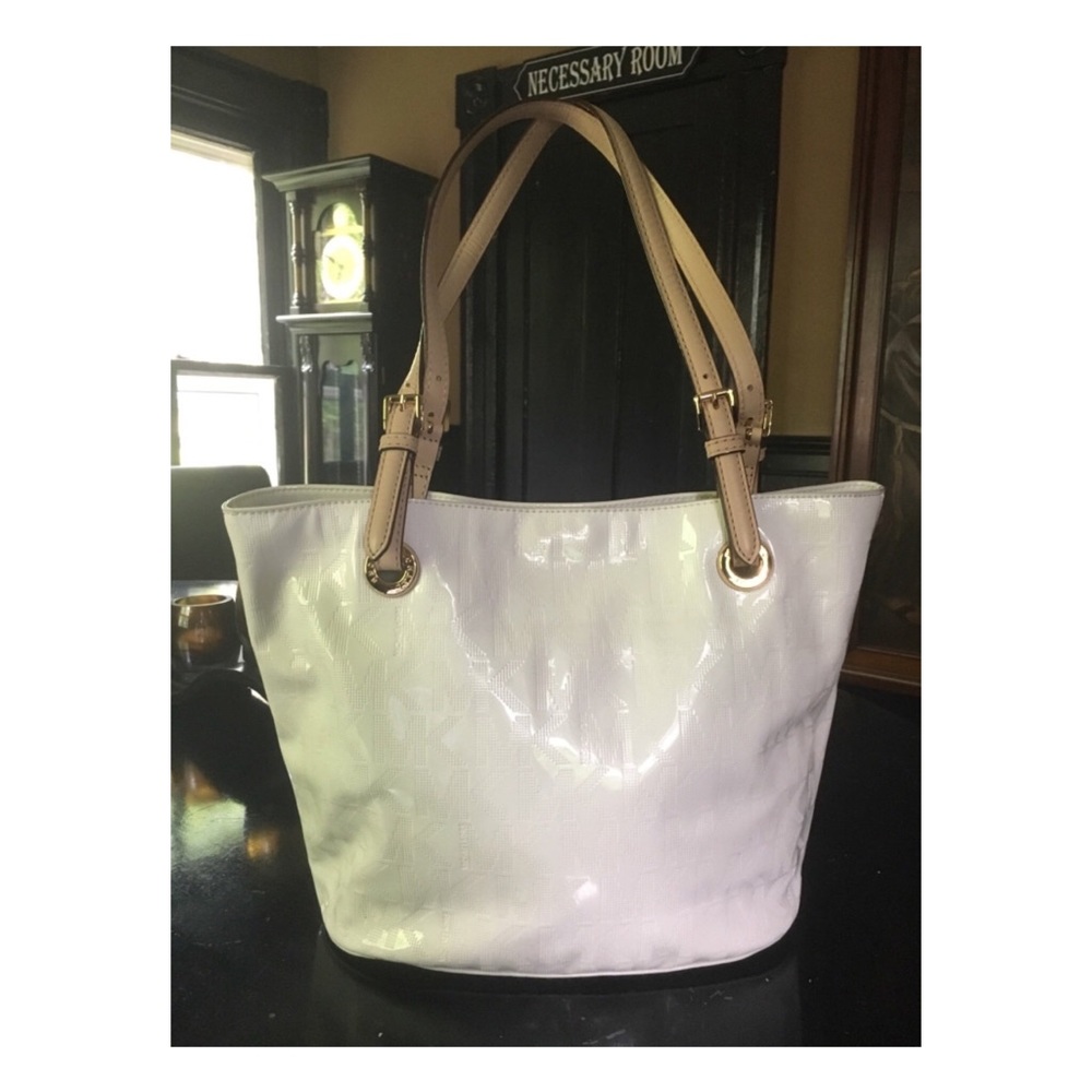 Michael Kors White MK Print Tote Purse