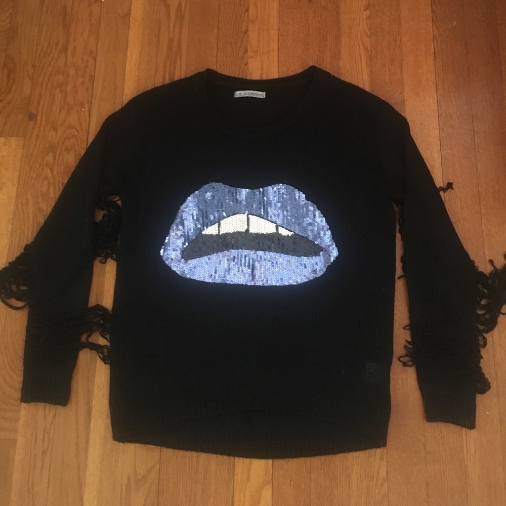 Lips fringe lightweight sweater