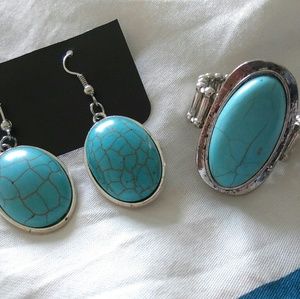 Turquoise ring and earling set