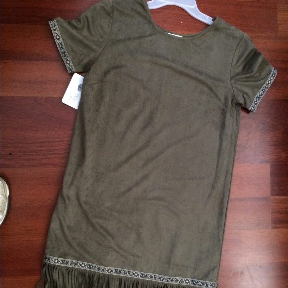 NWT Olive Green Fringe Dress