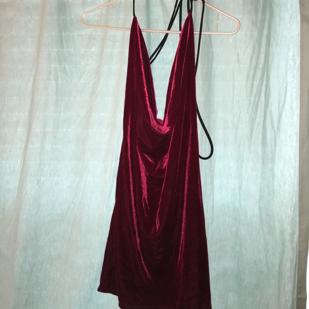 Red Velvet Cowl Neck Mini Dress