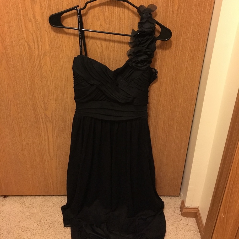 DB Studio one shoulder black bridesmaid dress