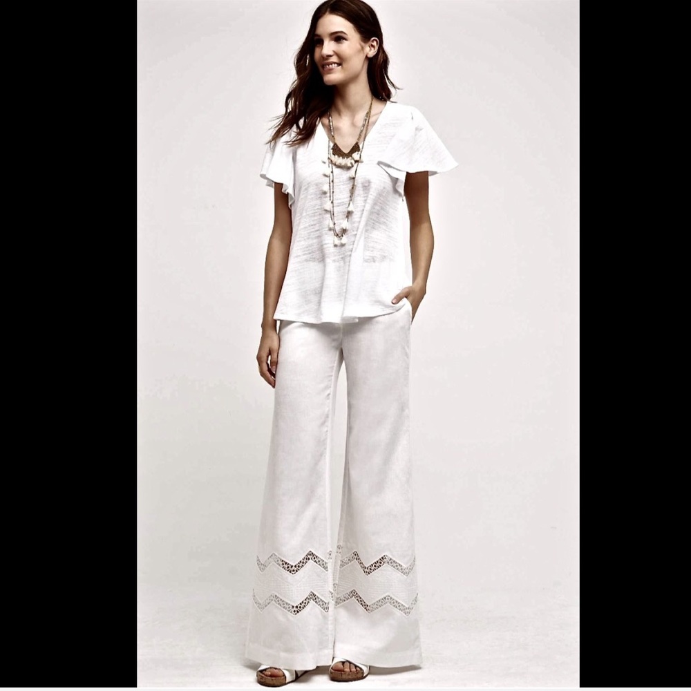 Anthropologie Linen Cotton Crochet Cut Out Flare - Picture 2 of 8