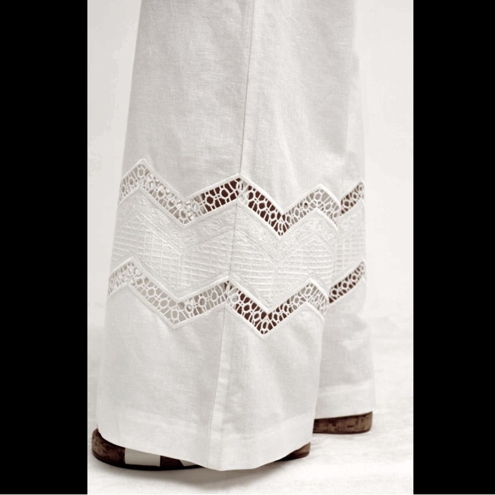 Anthropologie Linen Cotton Crochet Cut Out Flare - Picture 5 of 8