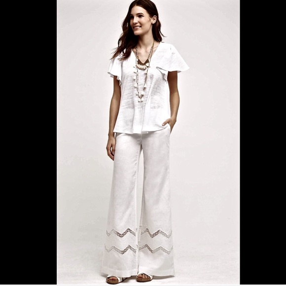 Anthropologie Linen Cotton Crochet Cut Out Flare - Picture 2 of 8