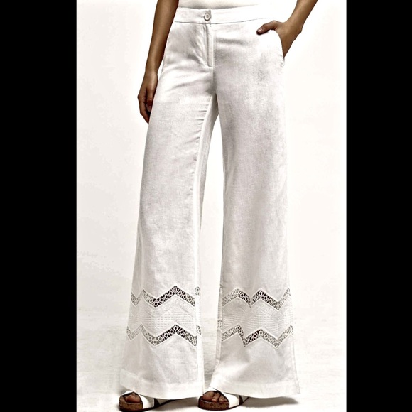 Anthropologie Linen Cotton Crochet Cut Out Flare - Picture 3 of 8