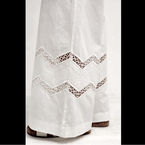 Anthropologie Linen Cotton Crochet Cut Out Flare - Picture 5 of 8