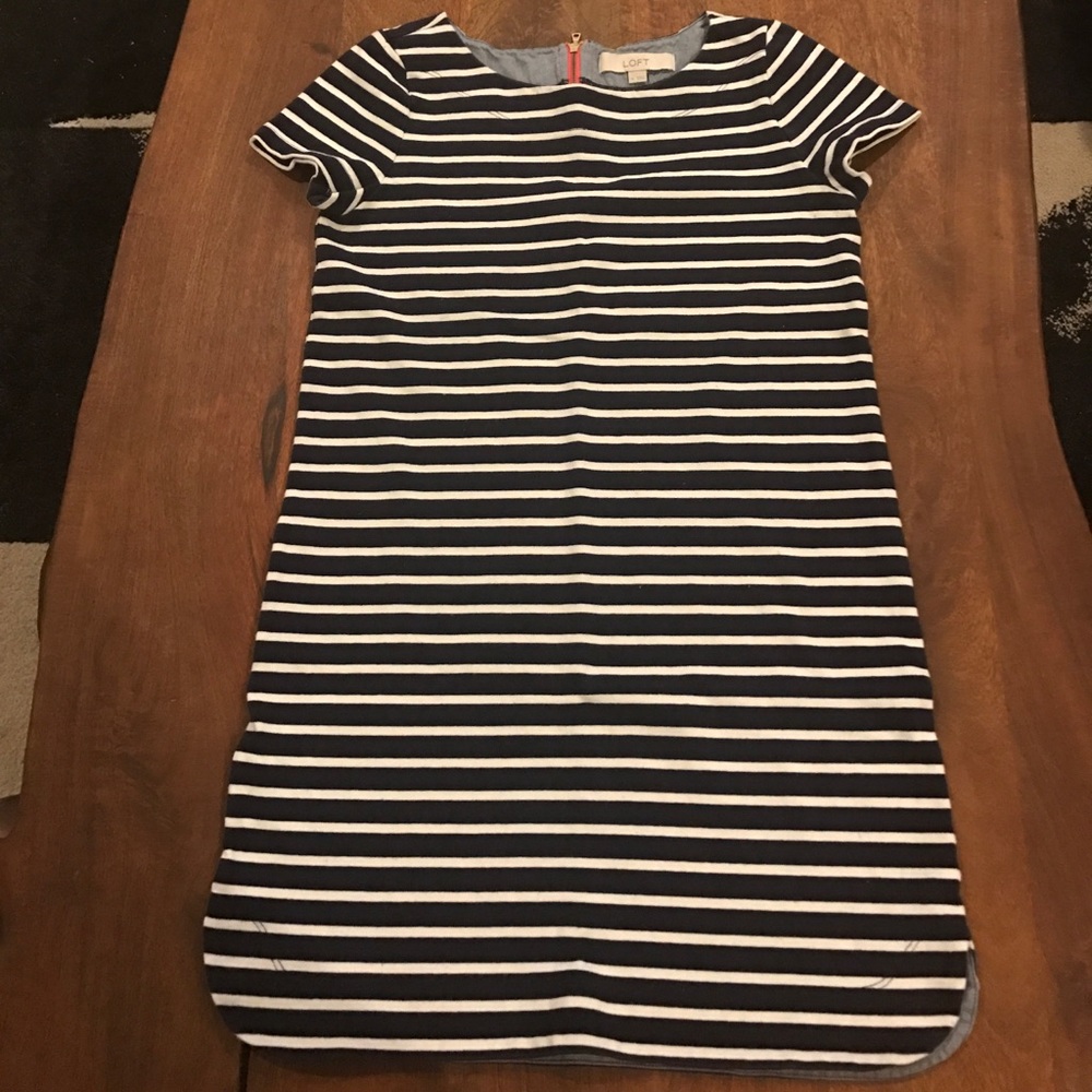 Ann Taylor Loft navy and white striped dress.