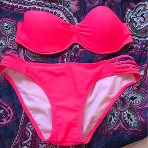 Pink Strapless Swim set