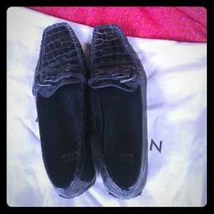 Stuart Weitzman crocpatterned brown leather driver