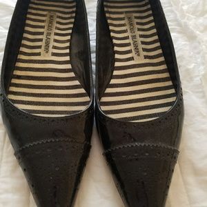 Manolo Blahnik Broque Patent Leather Pointed Flats