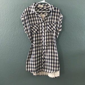 Blue and white plaid t-shirt dress