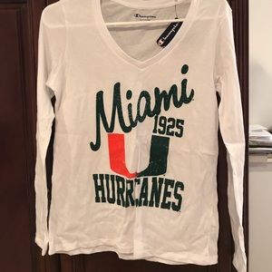 The University of Miami white vneck tshirt