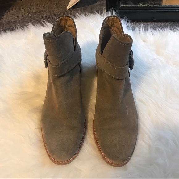Stuart Weitzman Dude Taupe Suede Buckle Booties - Picture 2 of 7