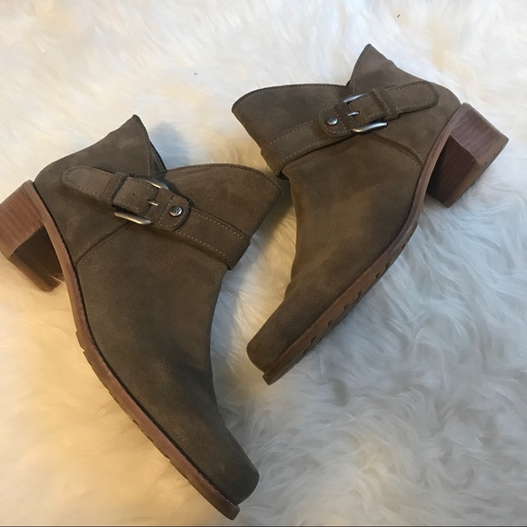 Stuart Weitzman Dude Taupe Suede Buckle Booties - Picture 3 of 7