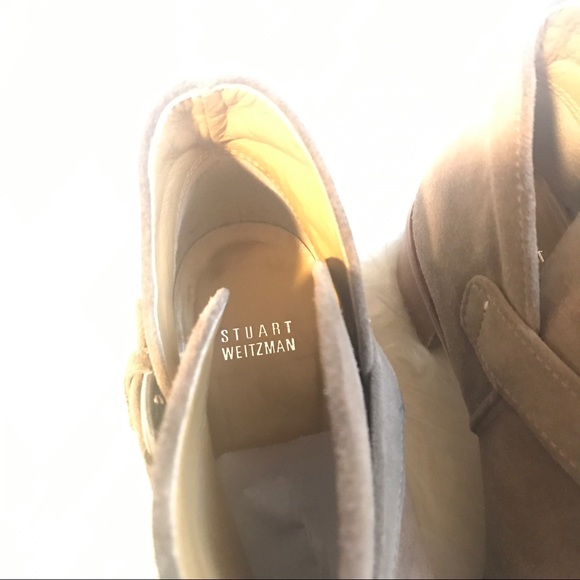 Stuart Weitzman Dude Taupe Suede Buckle Booties - Picture 4 of 7