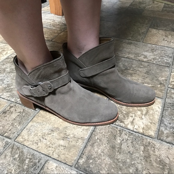 Stuart Weitzman Dude Taupe Suede Buckle Booties - Picture 7 of 7
