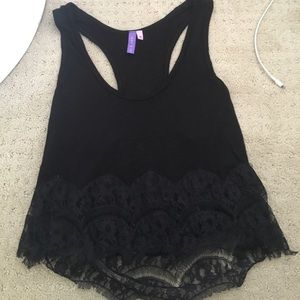 LF black lace crop top