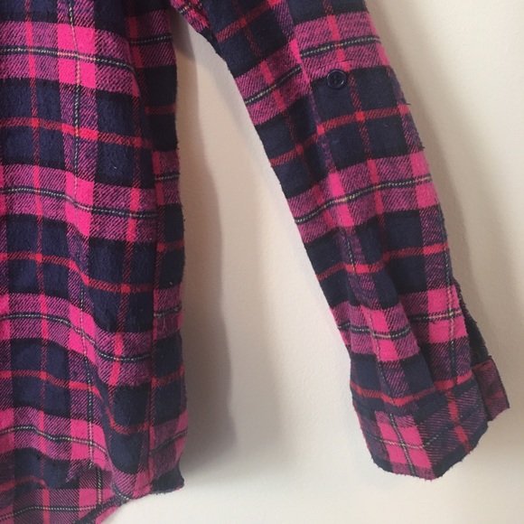 Pink and Navy Flannel with Tribal Embroidery - Picture 3 of 4