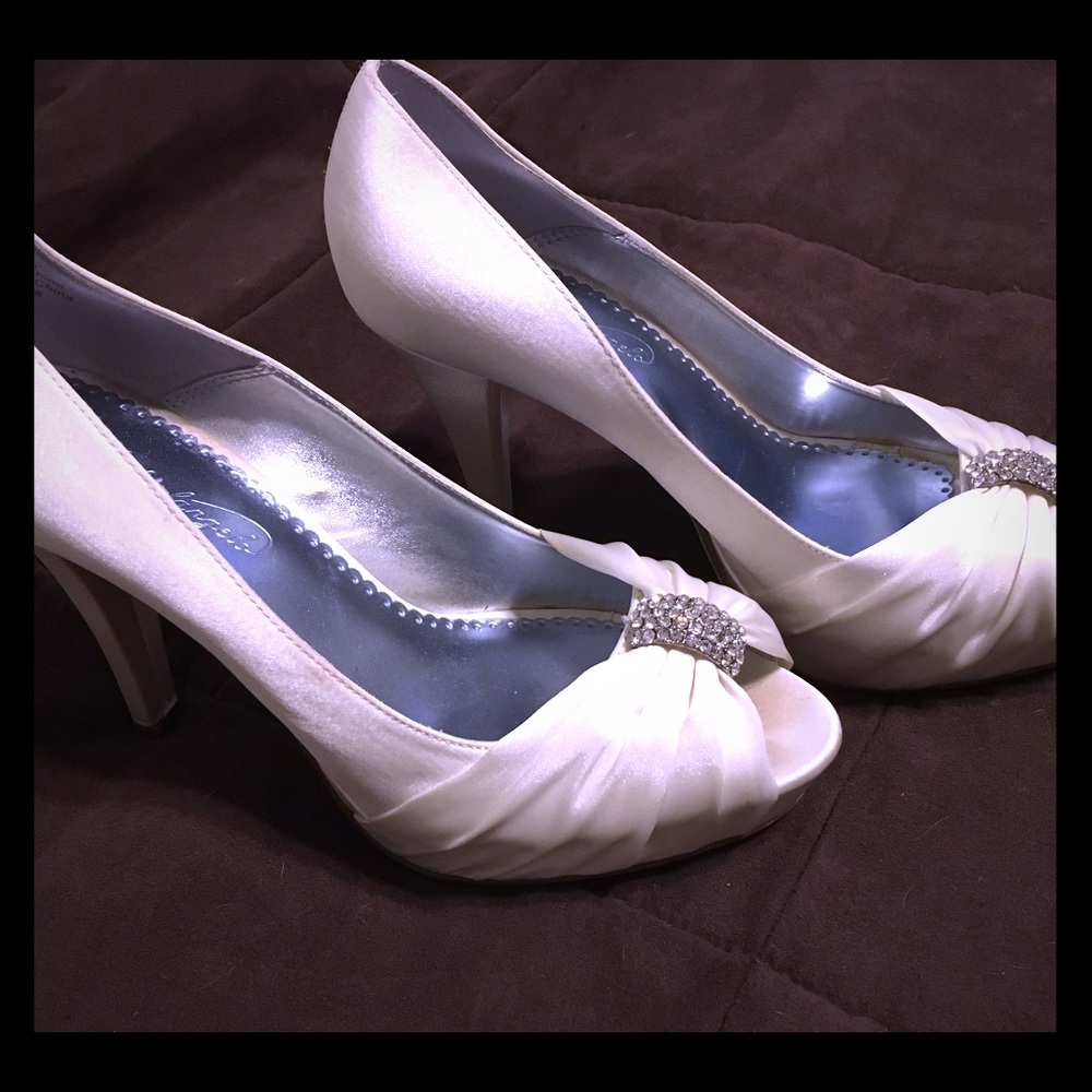 Rhinestone and cream heels