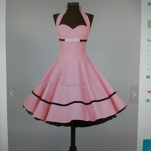 Custom Made 50s Halter Retro Rose & Black Dress