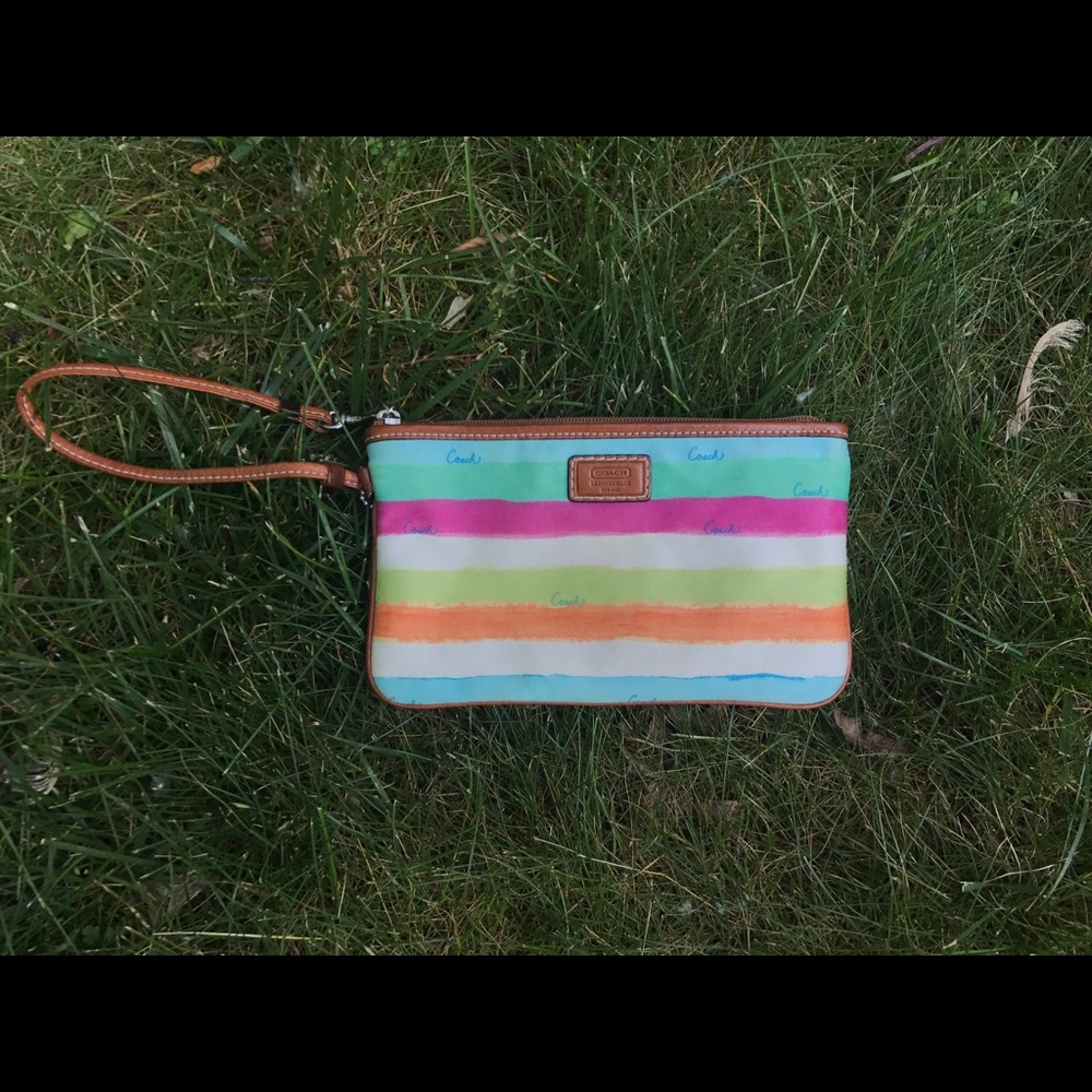 Summer Striped Coach Wristlet
