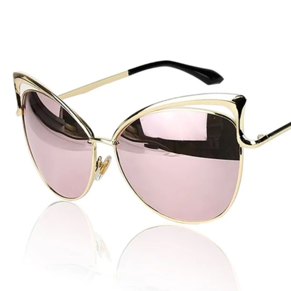2X HP ‼️ Cat Eye Mirrored Sunglasses Rose Gold - Picture 4 of 5