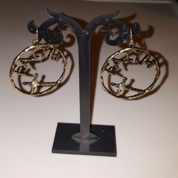 Faith & Cross Hoop Earrings - Picture 3 of 6