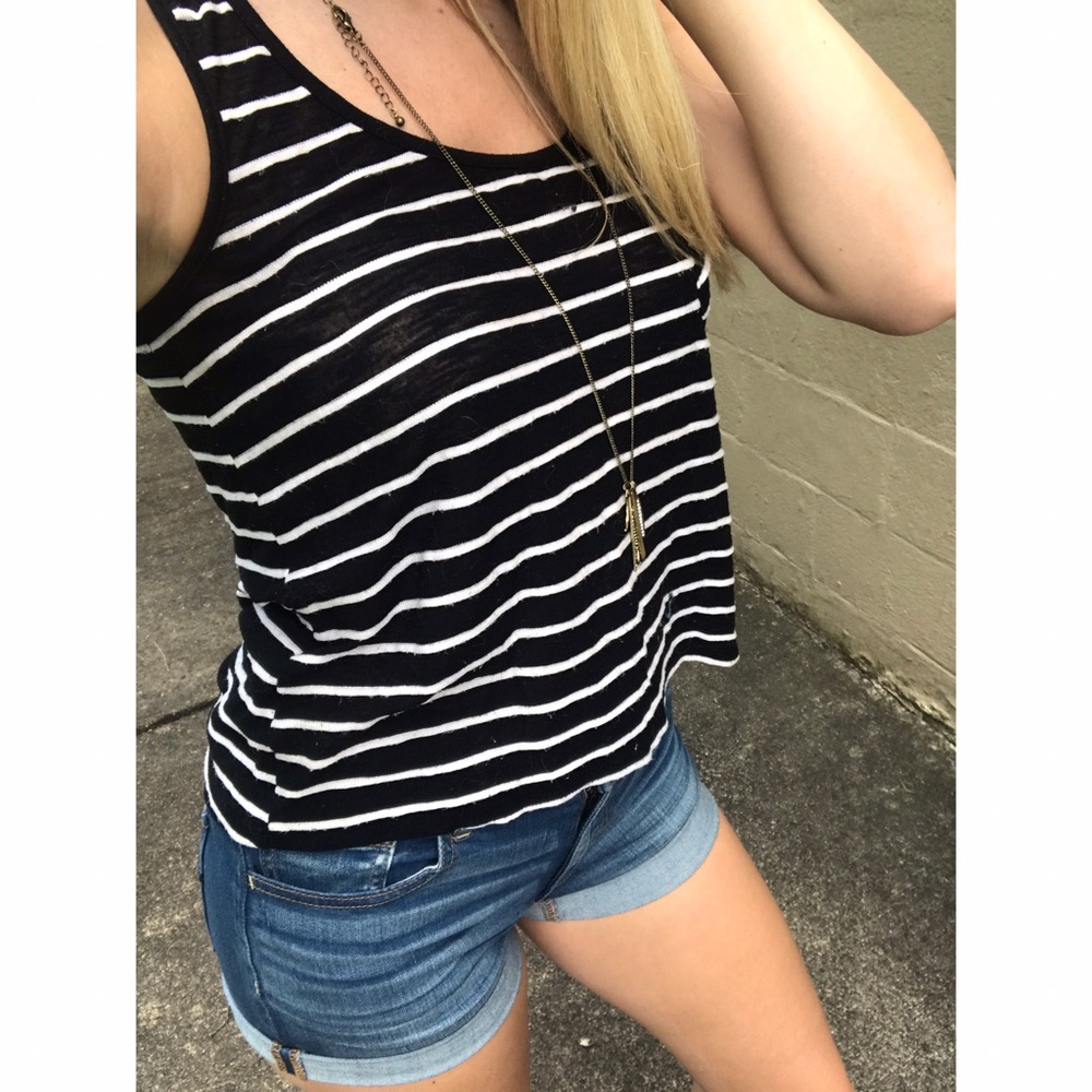 Black and white striped small crop tank top