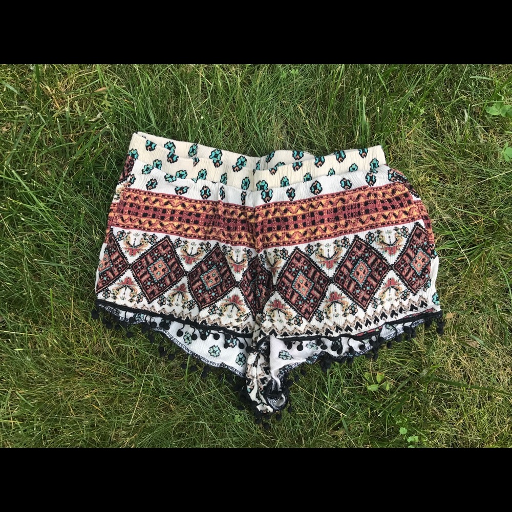Tribal Printed Fringe Boho Shorts