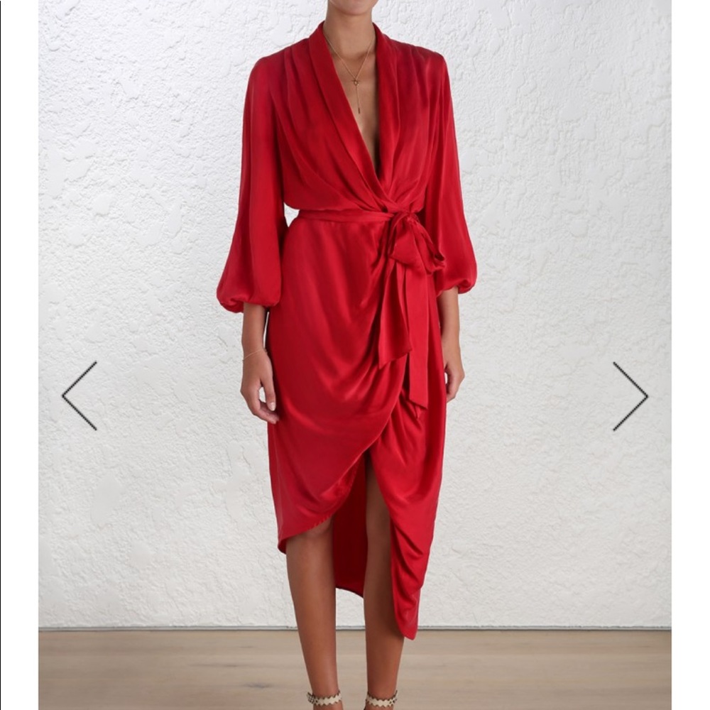 Zimmerman silk wrap dress in red