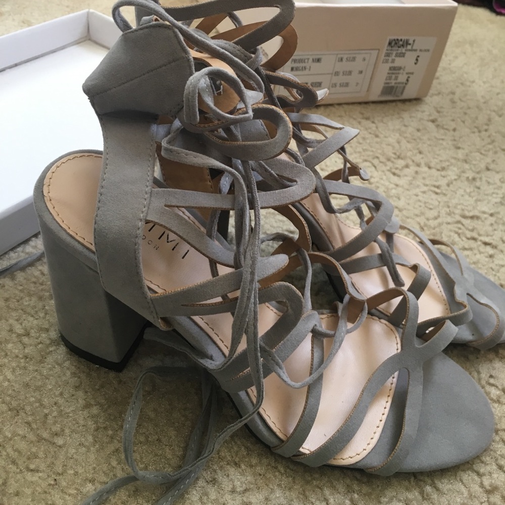 Brand new never worn grey suede block heels
