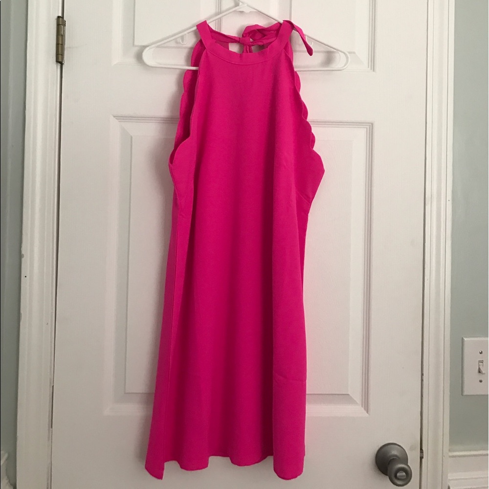 NWT neon pink dress with scallop details