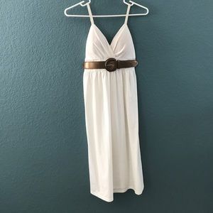 White dress with gold/tan belt