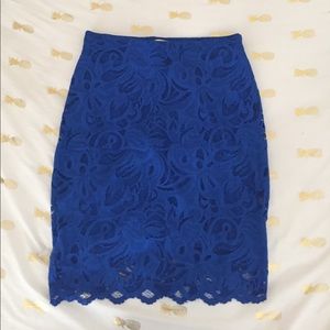 Lacy blue high waisted pencil skirt