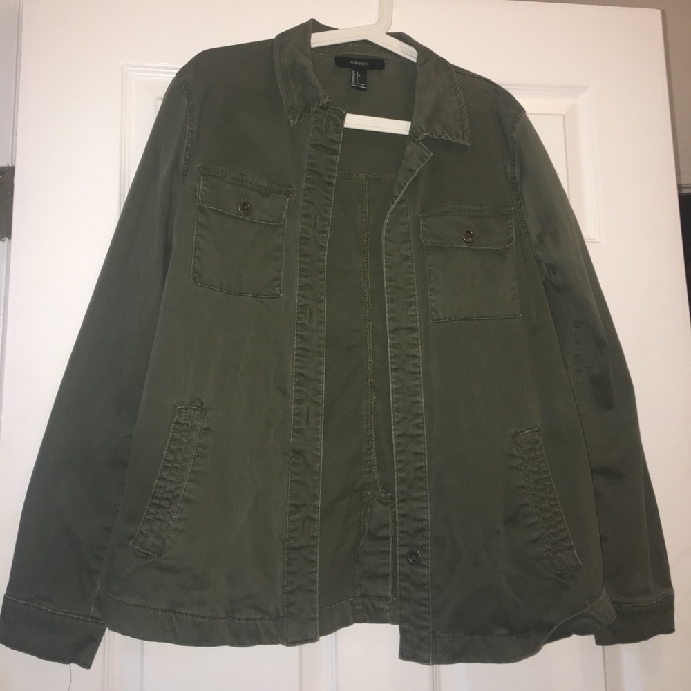 A dark army green jacket