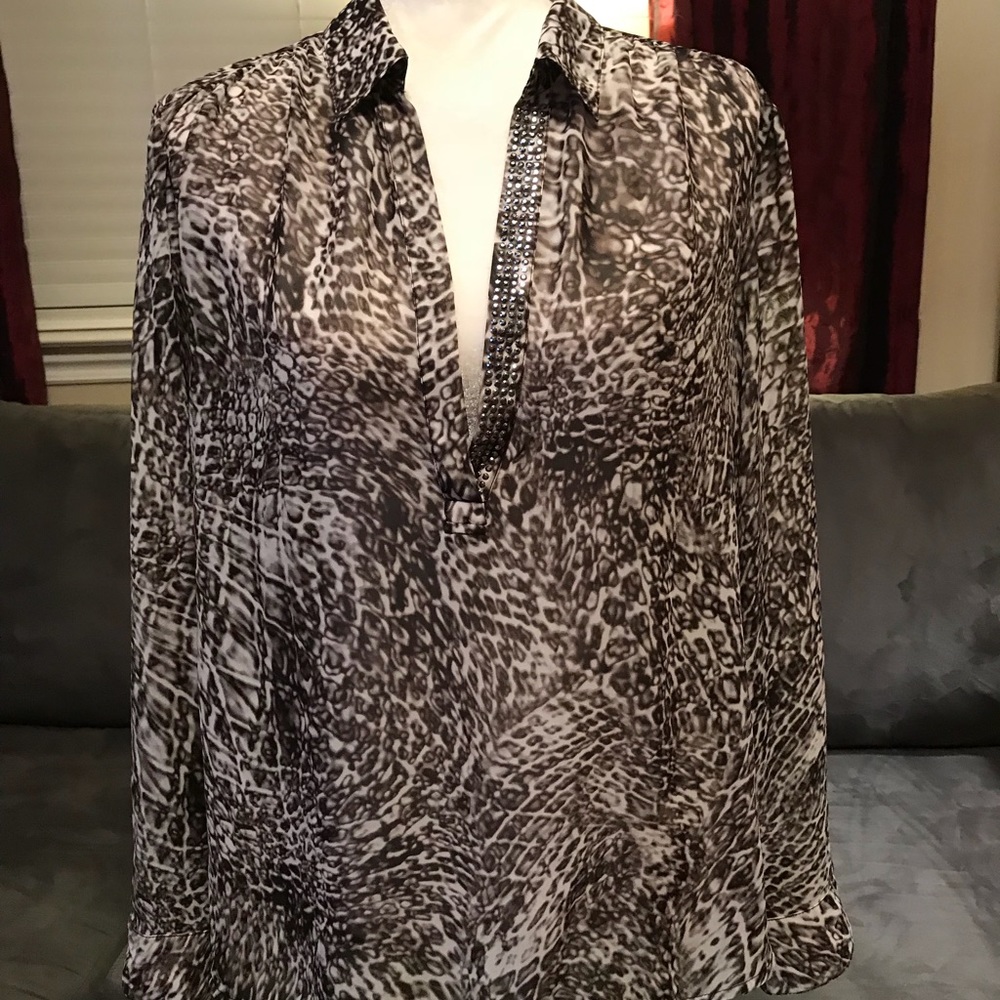 Animal print tunic with metal beading