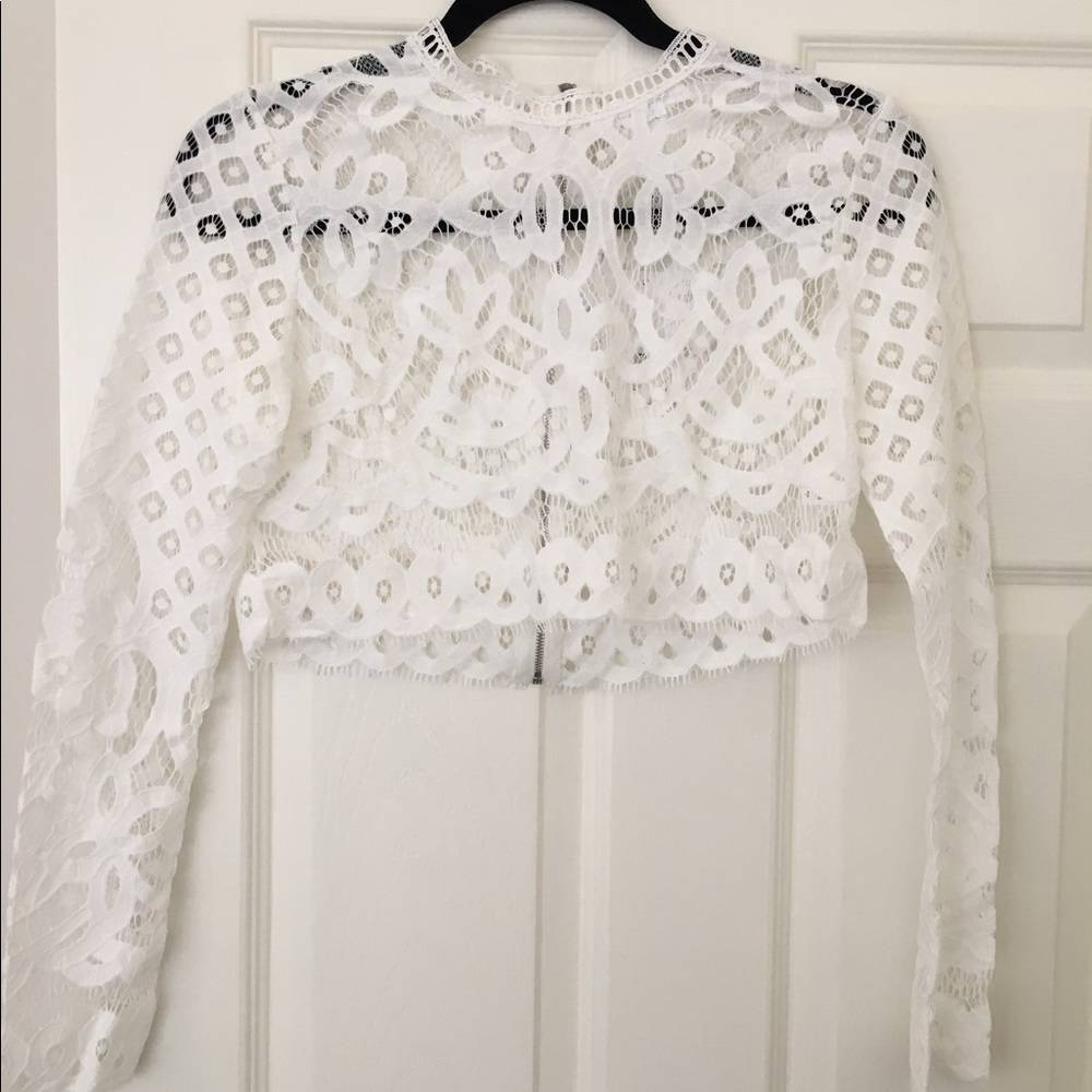 Lace crop top with zip closure