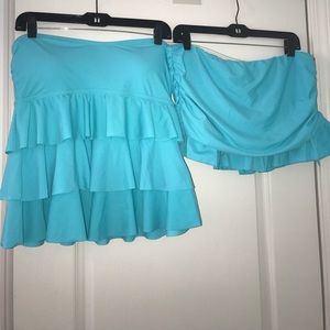 Turquoise Two piece tankini swimsuit w/neck strap