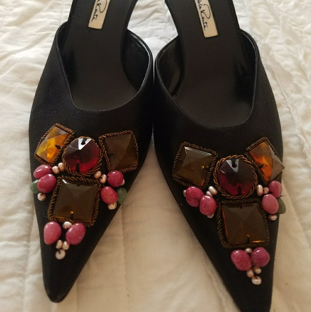 Oscar de la Renta embellished open back slide heel